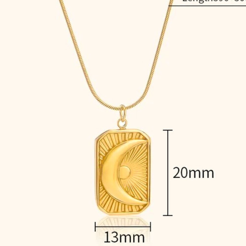 ANCIENT LOOK PENDANT SUN AND MOON NECKLACE 18K DIPPED MATTE FINISH MODERN